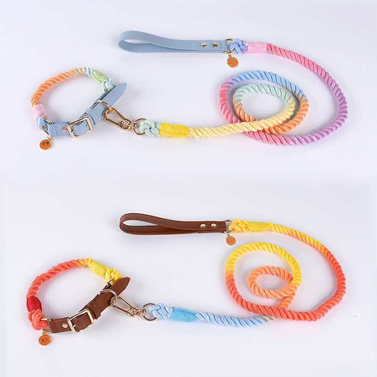 Cotton Rope Leather Pet Leash