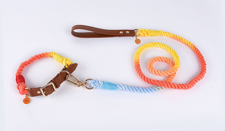 Cotton Rope Leather Pet Leash